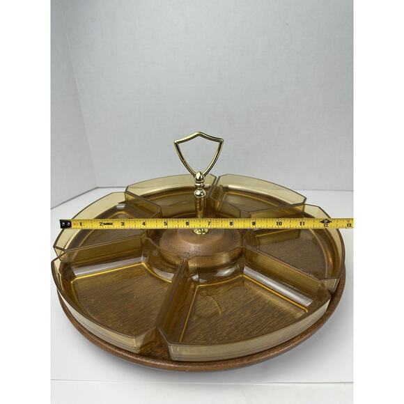 Mid Century Lazy Susan Appetizers Serving Tray Faux Wood With 6 Removable Trays - Picture 5 of 5